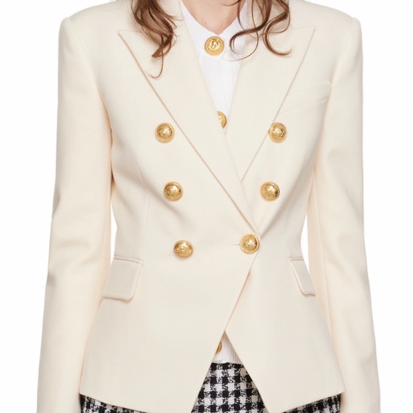 BALMAIN Beige Classic Double-Breasted Fitted Wool Jacket Size 46FR/14US - Picture 1 of 17